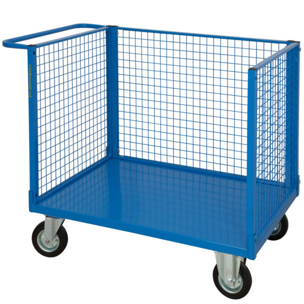Carrello Contenitore con 3 Sponde in Rete e Piano in Lamiera