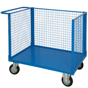Carrello Contenitore con 3 Sponde in Rete e Piano in Lamiera