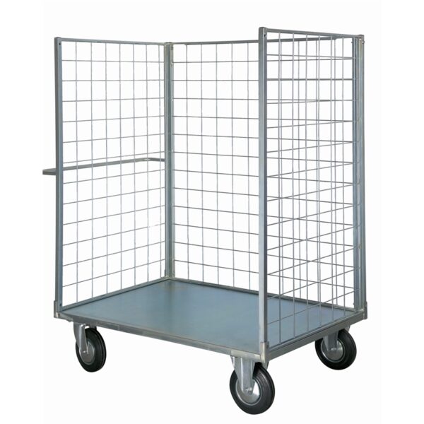 CRM077V - Carrello contenitore BIG con piano in lamiera e 3 sponde in rete
