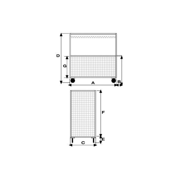 CRM077AV | Carrello contenitore BIG verniciato con piano in lamiera e 4 sponde in rete