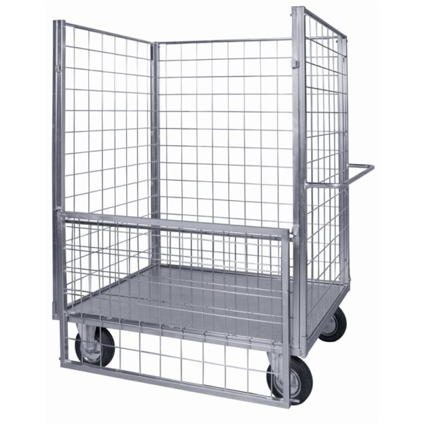 Carrello contenitore BIG verniciato con piano in lamiera e 4 sponde in rete