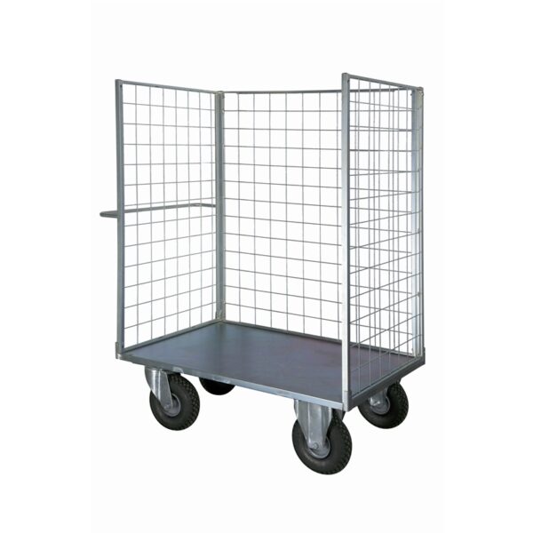 Carrello contenitore BIG verniciato con piano in lamiera e 3 sponde in rete