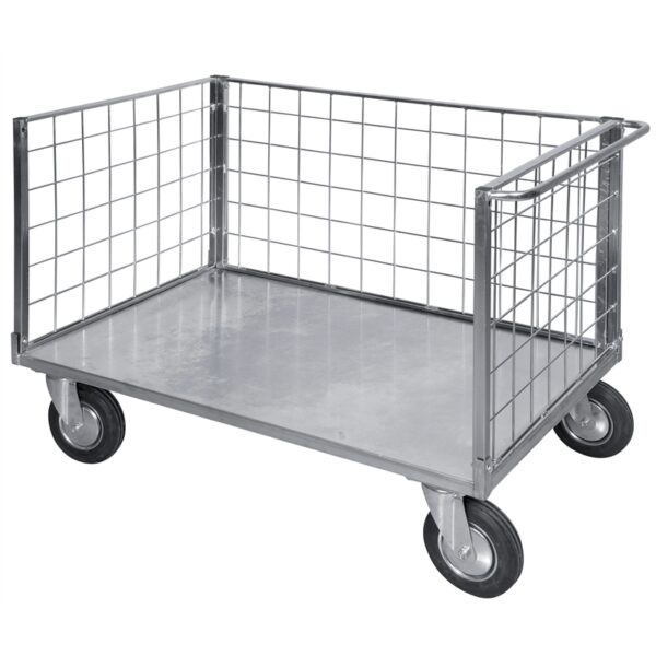 Carrello contenitore BIG verniciato con piano in lamiera e 3 sponde in rete
