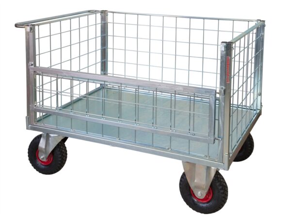Carrello contenitore BIG verniciato con piano in lamiera e 4 sponde in rete