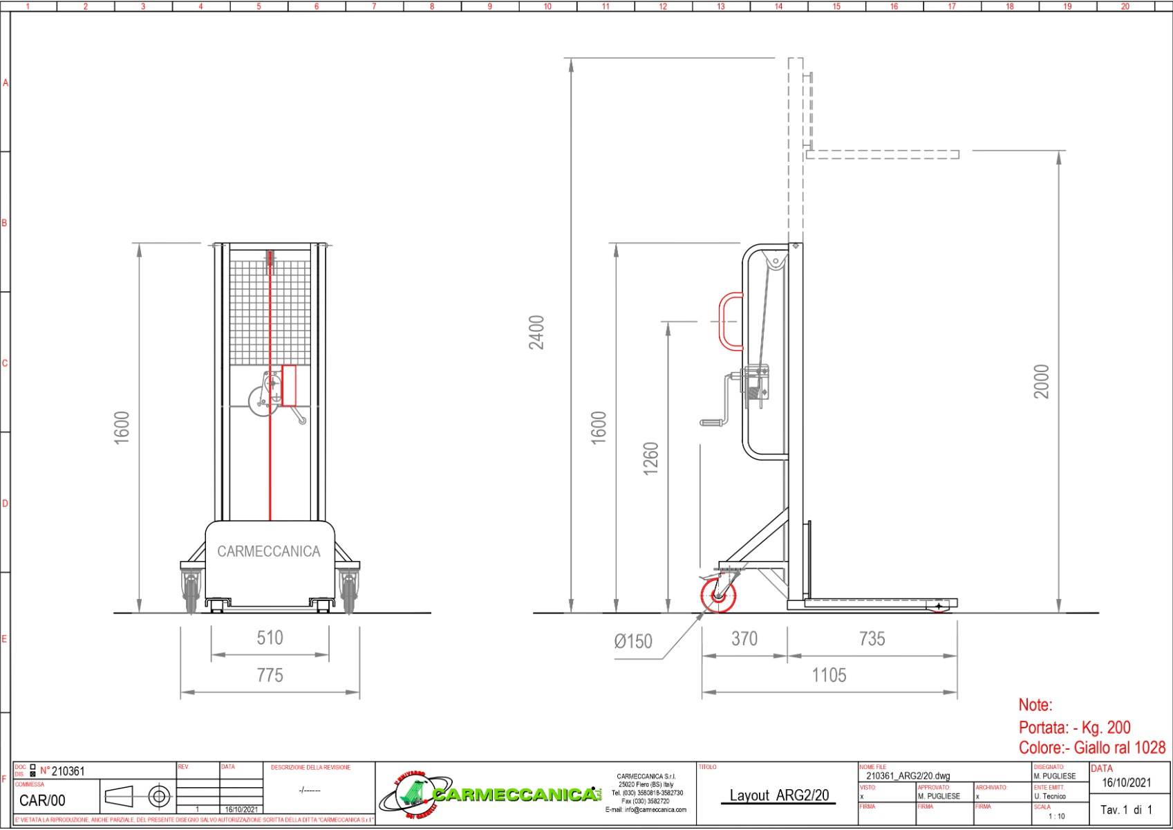 ARG2/20 | Sollevatore 200Kg Ad Arganello - immagine 3