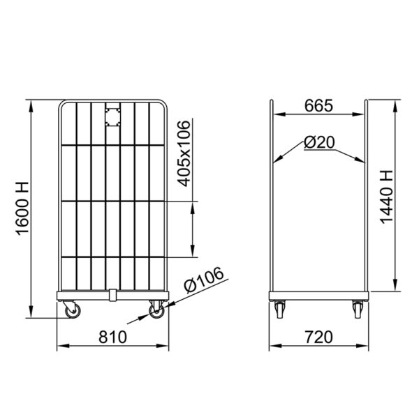ROLL02G125 | Roll Container Basso con 2 sponde - Ruote in Gomma