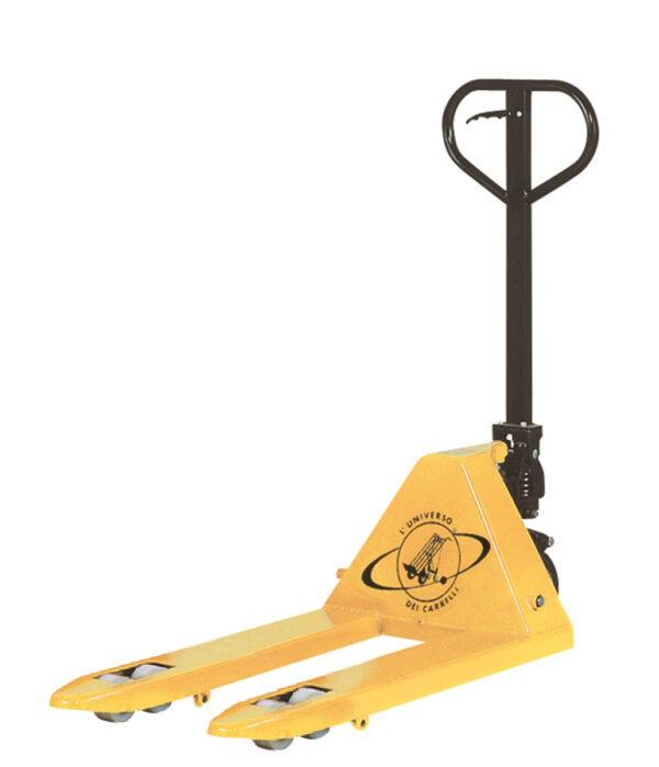 Transpallet manuale forche corte da 2.500Kg con pompa monoblocco in alluminio